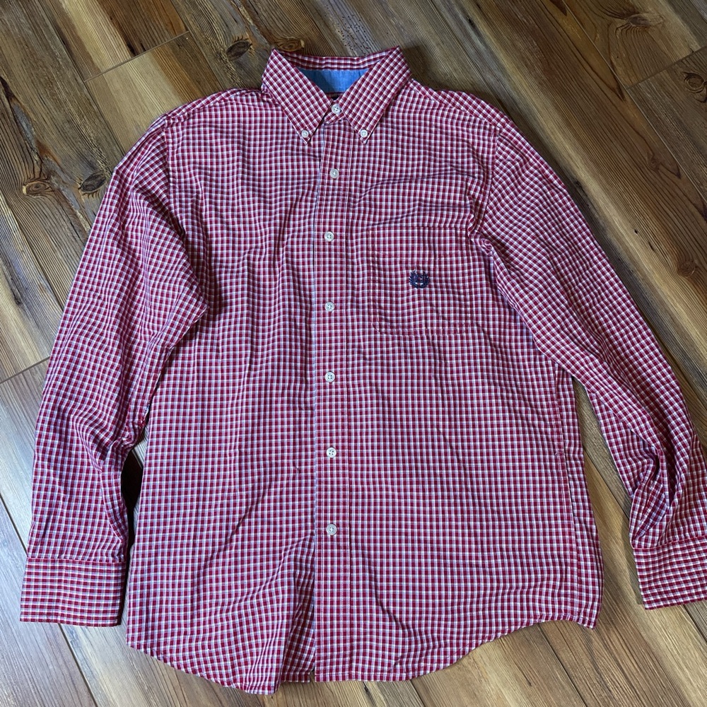 Chaps Plaid Dress Shirt Button Down Red/White Small S